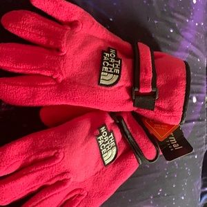 Pink North face gloves